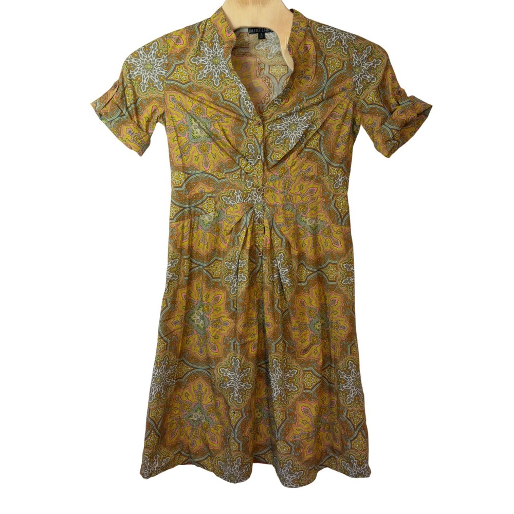 Lafayette 148 New York Women's Short Sleeve Shirt Dress Size 12 Paisley Office